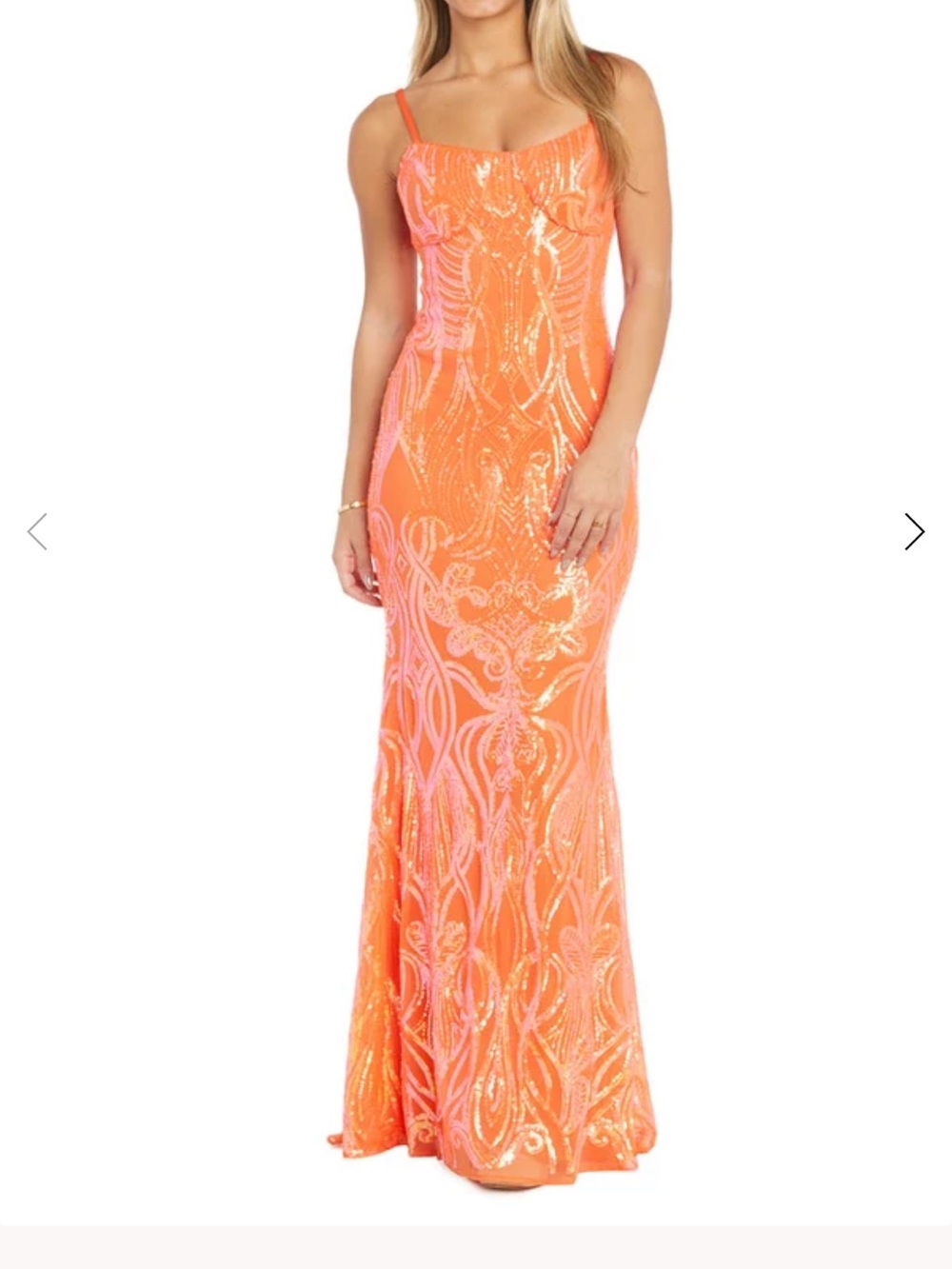 Morgan & Co Orange Sequin Formal Dress